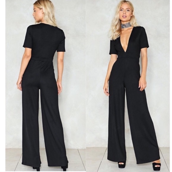 plunge wide leg jumpsuit